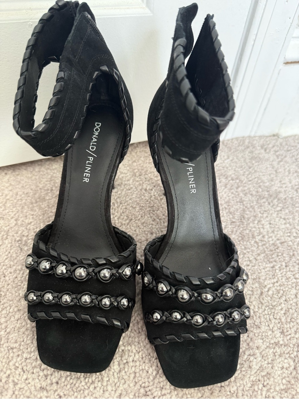 Donald J. Pliner Black Beaded Ankle-Strap Sandals